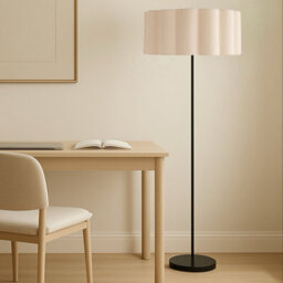 CGC Lighting Cgc Lena Matt Black Straight Floor Lamp With Large Scalloped Lampshade - thumbnail 1