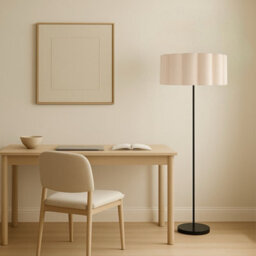 CGC Lighting Cgc Lena Matt Black Straight Floor Lamp With Large Scalloped Lampshade - thumbnail 2