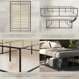 Tectake Bed Frame Kyoto - Steel Frame, Flexible Slats, Storage Space & 250 Kg Load Capacity 140 X 200 Cm -  46.5 Cm -  Black - thumbnail 5