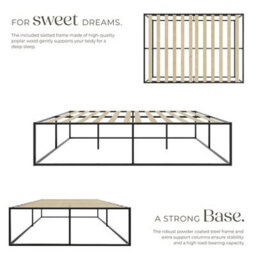 Tectake Bed Frame Kyoto - Steel Frame, Flexible Slats, Storage Space & 250 Kg Load Capacity 140 X 200 Cm -  46.5 Cm -  Black - thumbnail 4