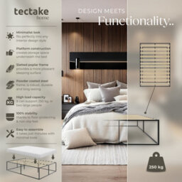 Tectake Bed Frame Kyoto - Steel Frame, Flexible Slats, Storage Space & 250 Kg Load Capacity 140 X 200 Cm -  46.5 Cm -  Black - thumbnail 2