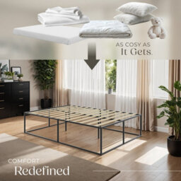 Tectake Bed Frame Kyoto - Steel Frame, Flexible Slats, Storage Space & 250 Kg Load Capacity 140 X 200 Cm -  46.5 Cm -  Black - thumbnail 7