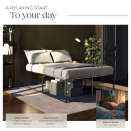 Tectake Bed Frame Kyoto - Steel Frame, Flexible Slats, Storage Space & 250 Kg Load Capacity 140 X 200 Cm -  46.5 Cm -  Black - thumbnail 3