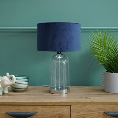 Valuelights Nelly Glass And Silver Chrome Metal Bedside Table Lamp With A Navy Blue Velvet Lampshade - Bulb Included - image 1