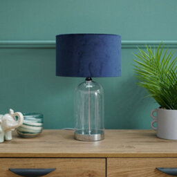 Valuelights Nelly Glass And Silver Chrome Metal Bedside Table Lamp With A Navy Blue Velvet Lampshade - Bulb Included