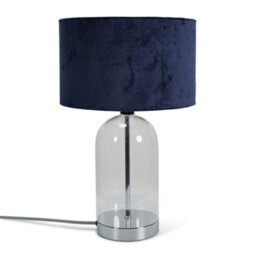 Valuelights Nelly Glass And Silver Chrome Metal Bedside Table Lamp With A Navy Blue Velvet Lampshade - Bulb Included - thumbnail 2