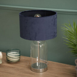 Valuelights Nelly Glass And Silver Chrome Metal Bedside Table Lamp With A Navy Blue Velvet Lampshade - Bulb Included - thumbnail 5