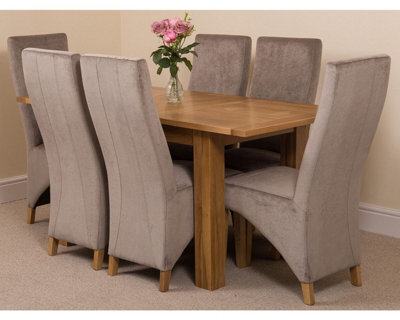 That's Furniture Hampton 120Cm - 160Cm Oak Extending Dining Table And 6 Chairs Dining Set With Lola Grey Fabric Chairs - image 1