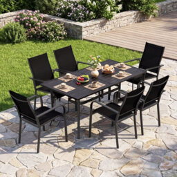 Costway Patio Dining Table For 6 With Umbrella Hole Outdoor 160Cm Rectangle Metal Slat Table - thumbnail 8
