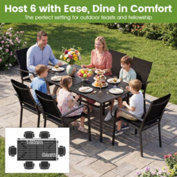 Costway Patio Dining Table For 6 With Umbrella Hole Outdoor 160Cm Rectangle Metal Slat Table - thumbnail 9