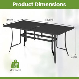 Costway Patio Dining Table For 6 With Umbrella Hole Outdoor 160Cm Rectangle Metal Slat Table - thumbnail 2