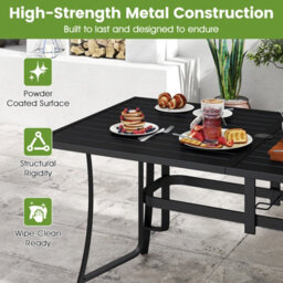 Costway Patio Dining Table For 6 With Umbrella Hole Outdoor 160Cm Rectangle Metal Slat Table - thumbnail 3