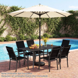 Costway Patio Dining Table For 6 With Umbrella Hole Outdoor 160Cm Rectangle Metal Slat Table - thumbnail 4