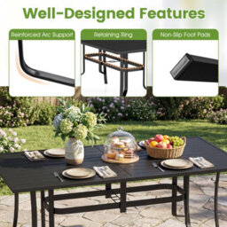 Costway Patio Dining Table For 6 With Umbrella Hole Outdoor 160Cm Rectangle Metal Slat Table - thumbnail 5
