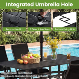 Costway Patio Dining Table For 6 With Umbrella Hole Outdoor 160Cm Rectangle Metal Slat Table - thumbnail 6