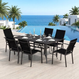 Costway Patio Dining Table For 6 With Umbrella Hole Outdoor 160Cm Rectangle Metal Slat Table - thumbnail 7