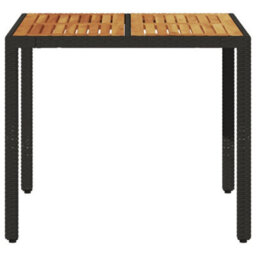 Berkfield Garden Table With Acacia Wood Top Black 90X90X75 Cm Poly Rattan - thumbnail 4