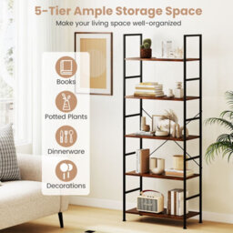 Costway 5-Tier Bookshelf 160 Cm Tall Bookcase With Industrial Shelves & Metal Frame - thumbnail 8