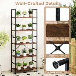Costway 5-Tier Bookshelf 160 Cm Tall Bookcase With Industrial Shelves & Metal Frame - thumbnail 7