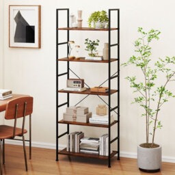 Costway 5-Tier Bookshelf 160 Cm Tall Bookcase With Industrial Shelves & Metal Frame - thumbnail 5
