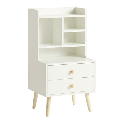 Sobuy Fbt100-W, Modern Bedside Table With Drawers & Open Shelves, Nightstand With Pine Wood Legs,white,w43Xd36Xh81 - image 1
