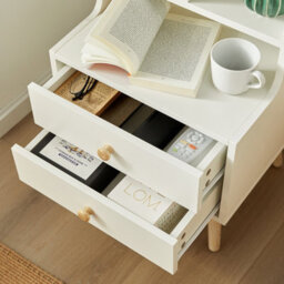 Sobuy Fbt100-W, Modern Bedside Table With Drawers & Open Shelves, Nightstand With Pine Wood Legs,white,w43Xd36Xh81 - thumbnail 5