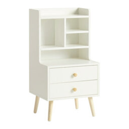 Sobuy Fbt100-W, Modern Bedside Table With Drawers & Open Shelves, Nightstand With Pine Wood Legs,white,w43Xd36Xh81 - thumbnail 1