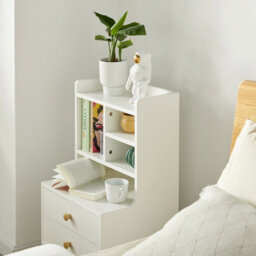 Sobuy Fbt100-W, Modern Bedside Table With Drawers & Open Shelves, Nightstand With Pine Wood Legs,white,w43Xd36Xh81 - thumbnail 6