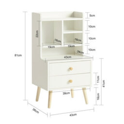 Sobuy Fbt100-W, Modern Bedside Table With Drawers & Open Shelves, Nightstand With Pine Wood Legs,white,w43Xd36Xh81 - thumbnail 3