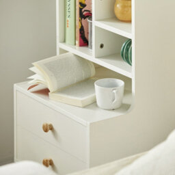 Sobuy Fbt100-W, Modern Bedside Table With Drawers & Open Shelves, Nightstand With Pine Wood Legs,white,w43Xd36Xh81 - thumbnail 9
