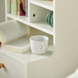 Sobuy Fbt100-W, Modern Bedside Table With Drawers & Open Shelves, Nightstand With Pine Wood Legs,white,w43Xd36Xh81 - thumbnail 8
