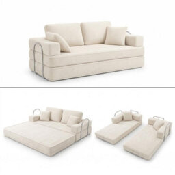 Flex Cream 3 Seater Compressed Sofa Bed Cord Boneless Cloud Couch Foam Pocket Spring - thumbnail 2