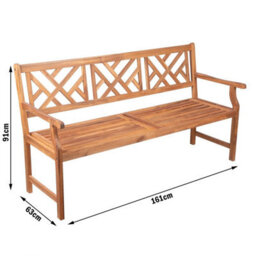 Alfresia 3 Seater Acacia Wood Garden Bench, 161 X 62.5 X 91Cm - thumbnail 2