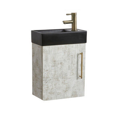 Homestylestore 400mm Grey Wall Hung Bathroom Vanity Unit Black Basin And Gold T Bar Handle - image 1
