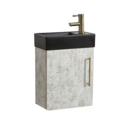 Homestylestore 400mm Grey Wall Hung Bathroom Vanity Unit Black Basin And Gold T Bar Handle - thumbnail 1