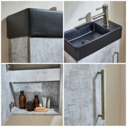 Homestylestore 400mm Grey Wall Hung Bathroom Vanity Unit Black Basin And Gold T Bar Handle - thumbnail 3