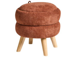 Wyld And Coco Casanova Pouffe Golden-Brown Chenille Storage Stool 40Cm X 41Cm - thumbnail 1