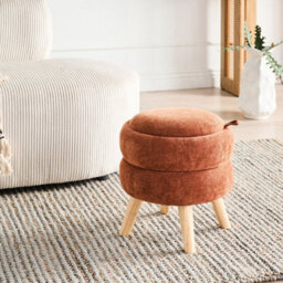 Wyld And Coco Casanova Pouffe Golden-Brown Chenille Storage Stool 40Cm X 41Cm - thumbnail 2