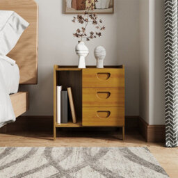 Living And Home Tawny Nightstand Bedside Table With Three Drawers, 43Cm W X 30Cm D X 40Cm H - thumbnail 2