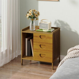 Living And Home Tawny Nightstand Bedside Table With Three Drawers, 43Cm W X 30Cm D X 40Cm H