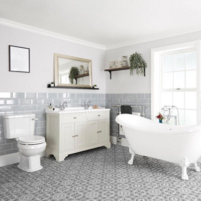 Homestylestore Antique White Bathroom Suite With Double Ended Slipper Bath, 1210mm Vanity Unit And Close Coupled Toilet - image 1