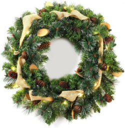 24 Inch Christmas Wreath Decorative Christmas With Light Door Winter Pine Cone (Hessian Bell Wood) - thumbnail 1