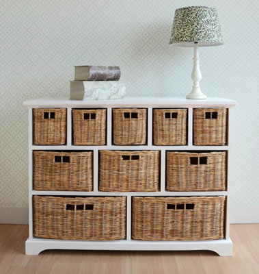 Statement Furniture Tetbury 10 Drawer Storage Unit- White With Wicker Baskets - image 1