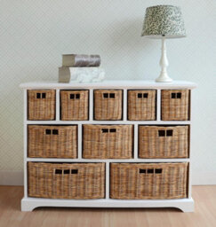 Statement Furniture Tetbury 10 Drawer Storage Unit- White With Wicker Baskets - thumbnail 1