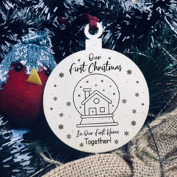 Red Ocean 1St Christmas In Our First Home Together Wood Bauble Hanging Tree Decoration - thumbnail 1