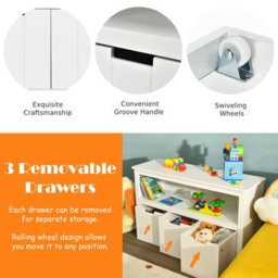 Costway 3 Drawer Storage Cabinet Wooden Bookshelf Display Rack Kids Toy Organizer Table - thumbnail 8