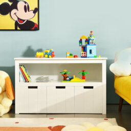 Costway 3 Drawer Storage Cabinet Wooden Bookshelf Display Rack Kids Toy Organizer Table - thumbnail 9