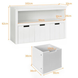 Costway 3 Drawer Storage Cabinet Wooden Bookshelf Display Rack Kids Toy Organizer Table - thumbnail 2