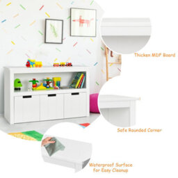 Costway 3 Drawer Storage Cabinet Wooden Bookshelf Display Rack Kids Toy Organizer Table - thumbnail 7