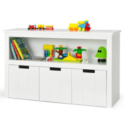 Costway 3 Drawer Storage Cabinet Wooden Bookshelf Display Rack Kids Toy Organizer Table - thumbnail 1